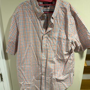 Nautica Men’s Short Sleeve Plaid Button-Down Shirt - Peach/Blue